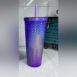 🌈NEW💜Starbucks Summer 2022 Metallic Purple Oil Slick Rainbow Studded Tumbler